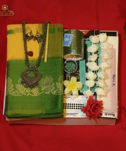 tangail soft hafslik saree yellow and green combo set for woman (premium quality)