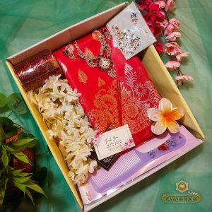 exclusive tangail red katan saree combo set