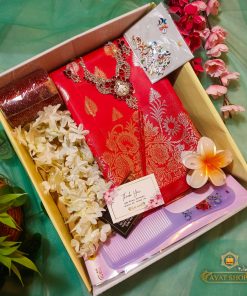 exclusive tangail red katan saree combo set